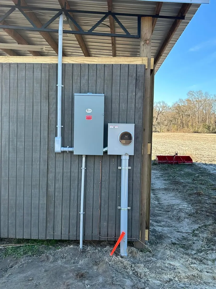 Agricultural meter base and emergency disconnect installed by Whitehouse Electric.