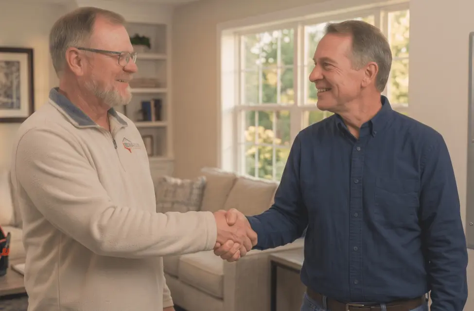 Whitehouse Electric LLC technician shaking hands with a satisfied customer after completing an electrical service call in Southeast Georgia