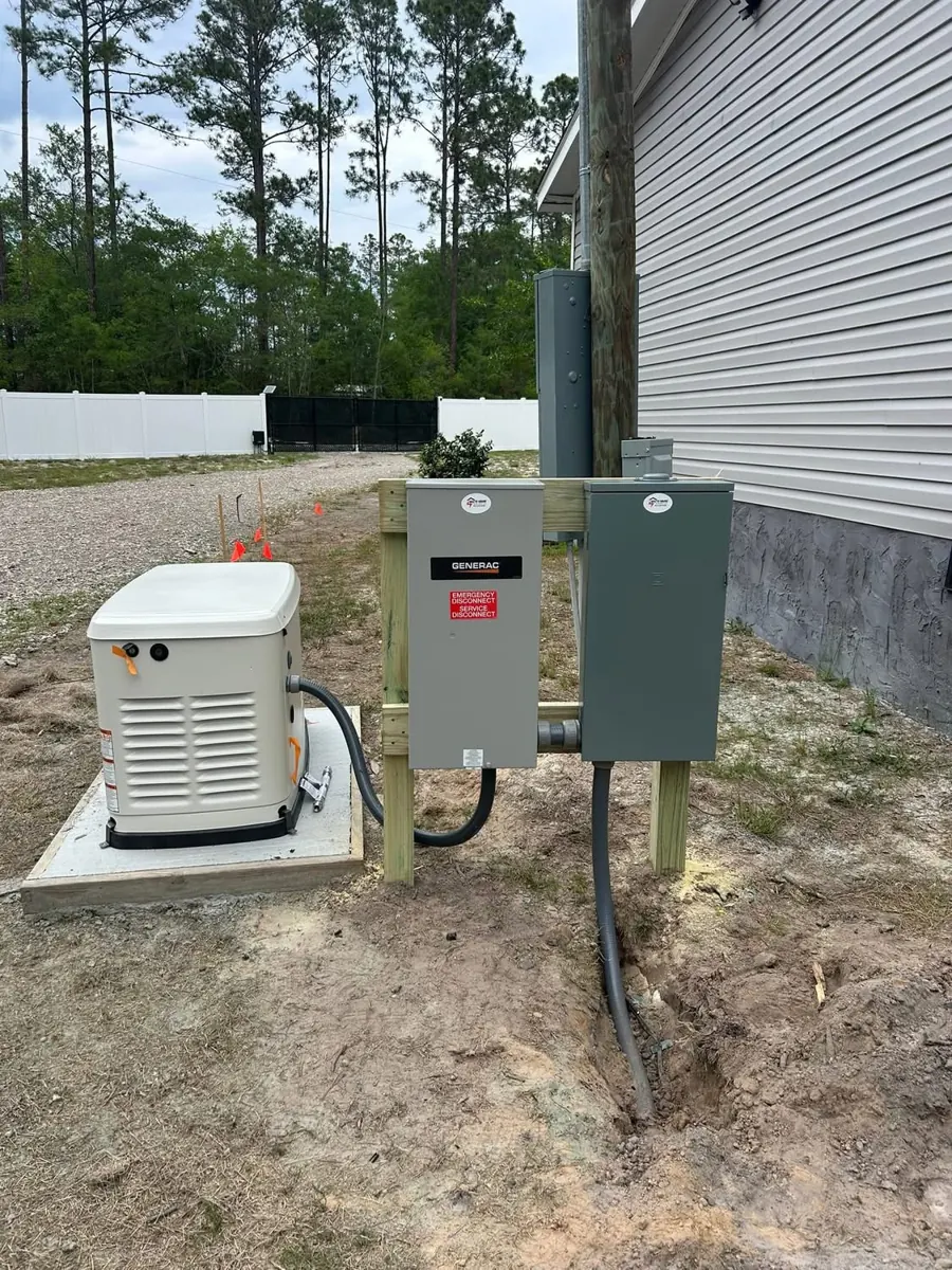 Generac residential standby generator installation with service disconnect by Whitehouse Electric.