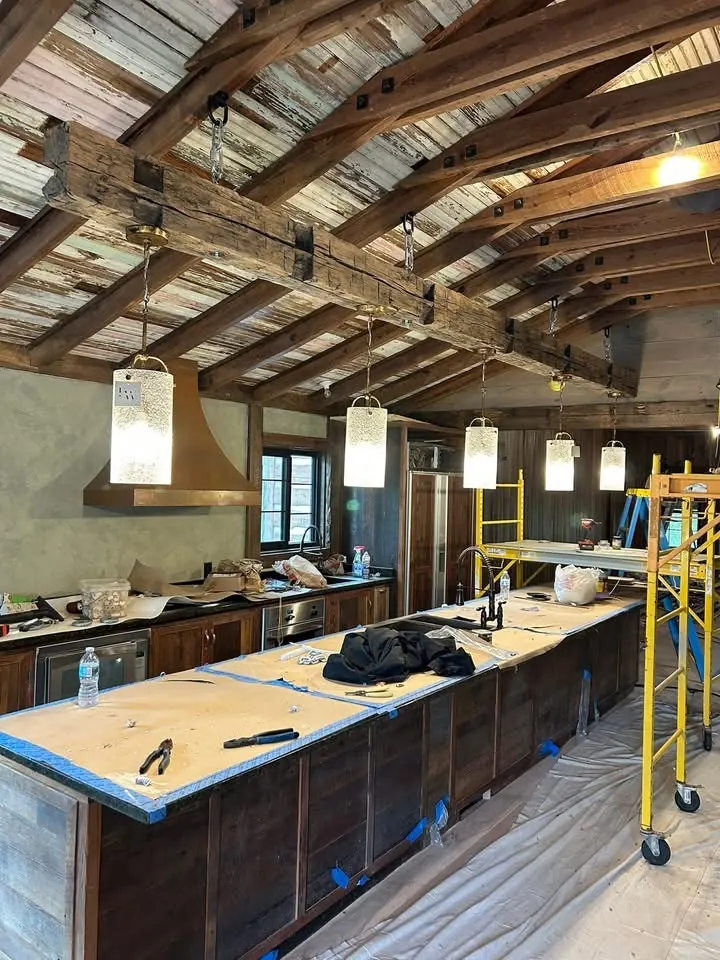 Custom kitchen remodel with pendant lighting wired by Whitehouse Electric.