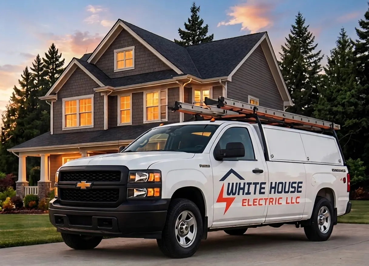 Whitehouse Electric LLC service truck at a residential job site in Southeast Georgia.